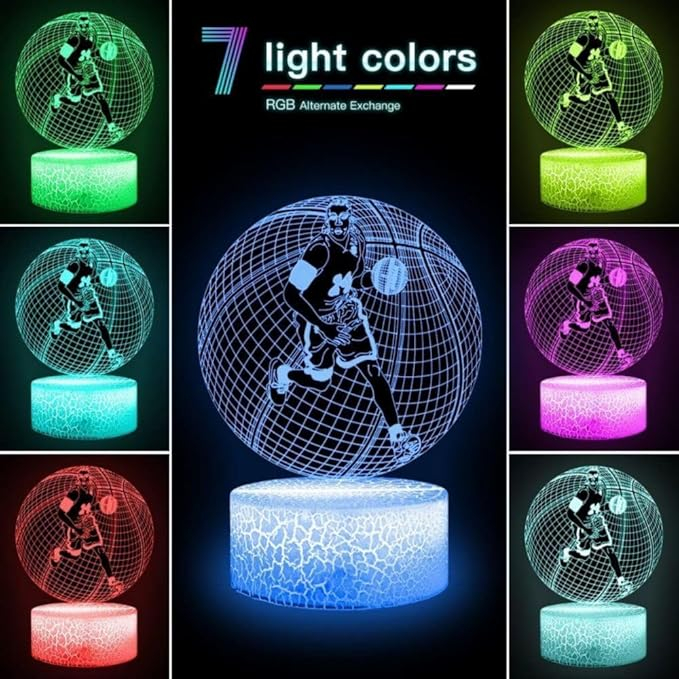 Lampă LED 3D „Iluzie Optică” Baschet, schimbare 7–16 culori, comandă tactilă + telecomandă, USB/baterii – decor Crăciun & cadou copii [2]