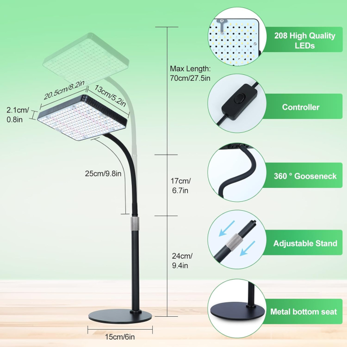 Lampă LED FRGROW cu gât flexibil – lumină full spectrum pentru răsaduri, legume, plante de interior [7]