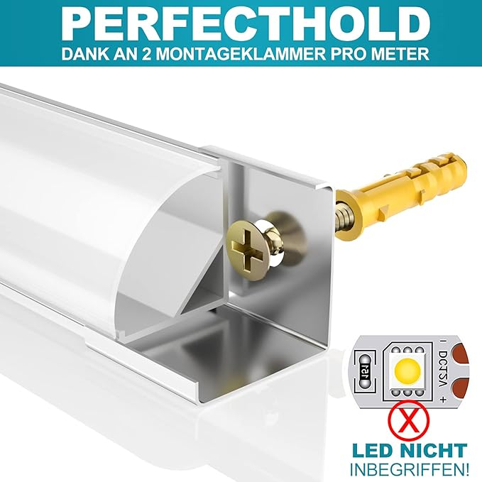 Profil LED aluminiu LIAOINTEC 10x1 m, V-Shape, cu capac alb mat, capete și suport montaj pentru benzi LED [2]