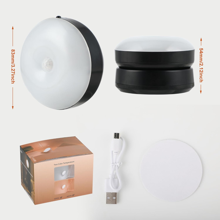 Lampa LED de perete cu senzor de miscare, neagra, cu intrerupator, rotatie 360°, lumina 3000K/7000K, magnetica, fara fir, pentru living, hol si scari [5]