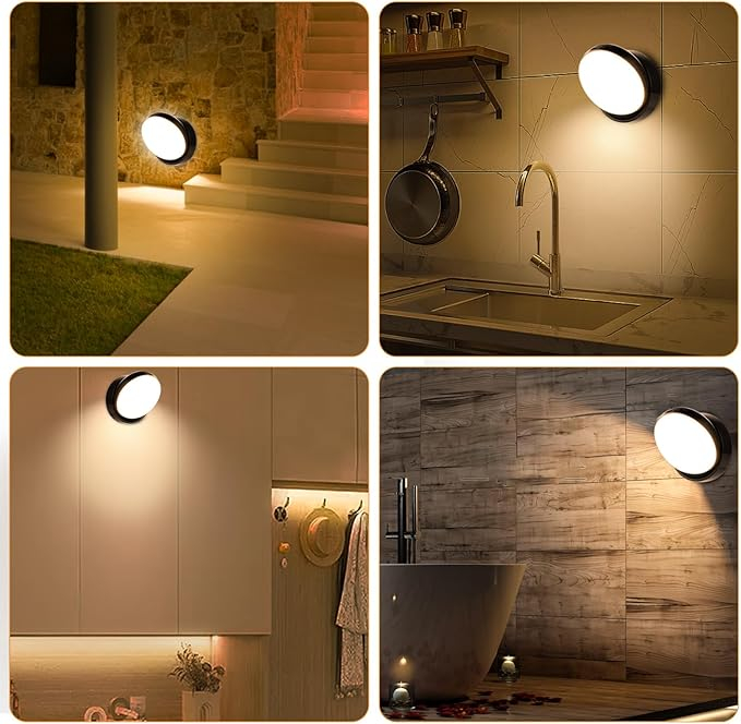 Lampa LED de perete cu senzor de miscare, neagra, cu intrerupator, rotatie 360°, lumina 3000K/7000K, magnetica, fara fir, pentru living, hol si scari [3]