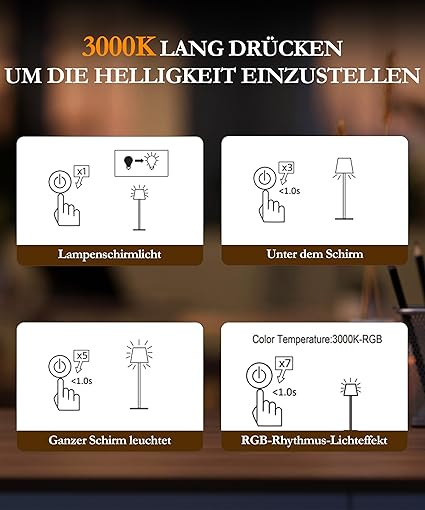 Lampa de masa wireless Faithorse, LED reglabil, reincarcabila, IP54 impermeabila, 3 moduri de culoare, pentru dormitor [7]