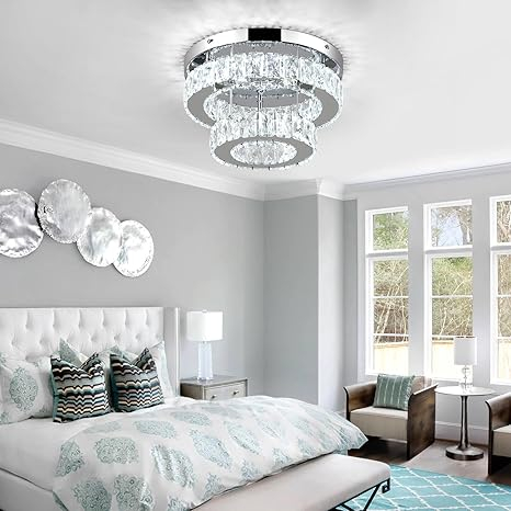 Candelabru modern LEONTYNE cu cristale, 2 straturi, rotund, pentru dormitor, hol, bucatarie, alb rece, clasa energetica E [5]