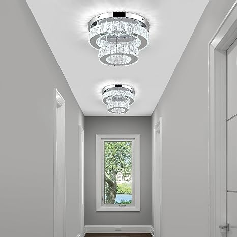 Candelabru modern LEONTYNE cu cristale, 2 straturi, rotund, pentru dormitor, hol, bucatarie, alb rece, clasa energetica E [8]