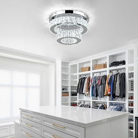 Candelabru modern LEONTYNE cu cristale, 2 straturi, rotund, pentru dormitor, hol, bucatarie, alb rece, clasa energetica E [2]