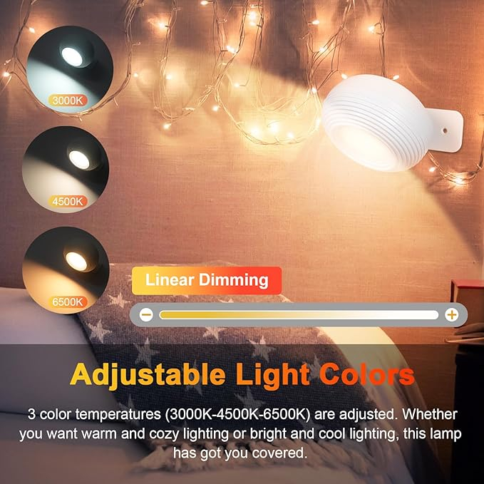 Lampa masa dimabila cu baterie, 2 in 1 masa si perete, control touch, 3 temperaturi culoare, detasabila, living si dormitor, alb [9]