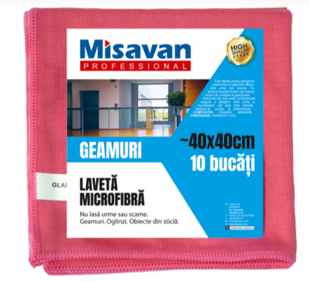 Laveta microfibra pentru geam Misavan, 40 40cm, 10buc set, rosu, 90016868