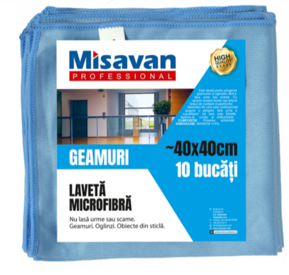 Laveta microfibra pentru geam Misavan, 40 40cm, 10buc set, albastru, 90016844