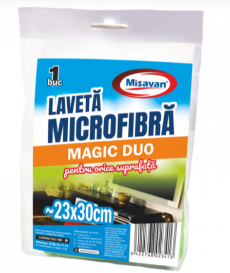 Laveta microfibra cu 2 fete Misavan Magic Duo, 30 32cm, 1 buc set, 5305