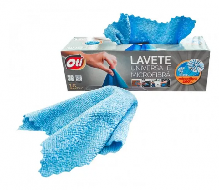 Lavete universale OTI, la cutie de 15 lavete, microfibra, 22x22 cm, 041702