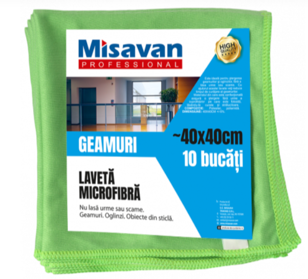 Laveta microfibra pentru geam Misavan, 40 40cm, 10buc set, albastra, verde, 90016875