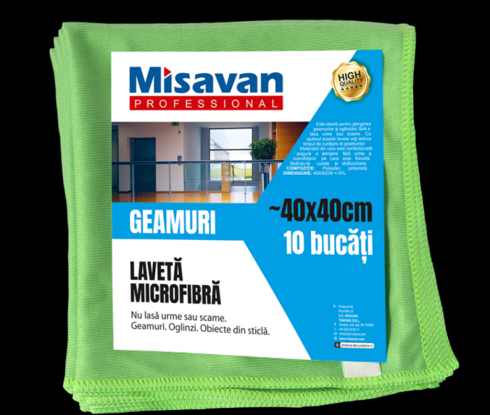 Laveta microfibra pentru geam Misavan, 40*40cm, 10buc/set, albastra, verde, 90016875 [2]