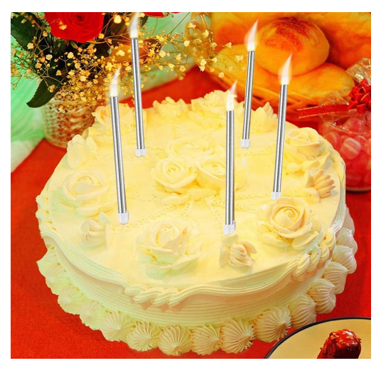 Set de 24 lumânări spiralate cu suport, lungi de 13,5 cm, cu strat metalic argintiu/auriu, ideale pentru tort sau cupcake. [5]