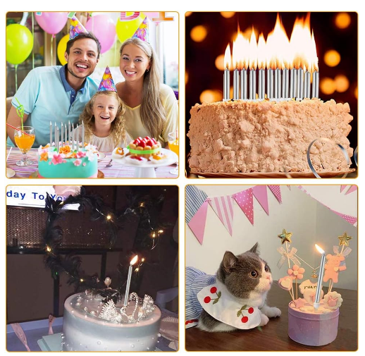 Set de 24 lumânări spiralate cu suport, lungi de 13,5 cm, cu strat metalic argintiu/auriu, ideale pentru tort sau cupcake. [6]