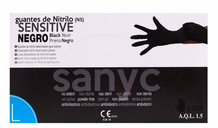 Mănuși Sanyc Sensitive, de unică folosință, fără pudră, negre, marime L [2]