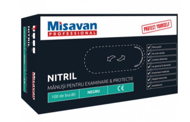 Manusi unica folosinta nitril Misavan, marime S, negru, 100 buc set, 90015748