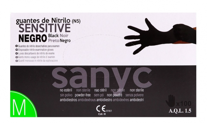 Mănuși Sanyc Sensitive, de unică folosință, fără pudră, negre, marime M [2]