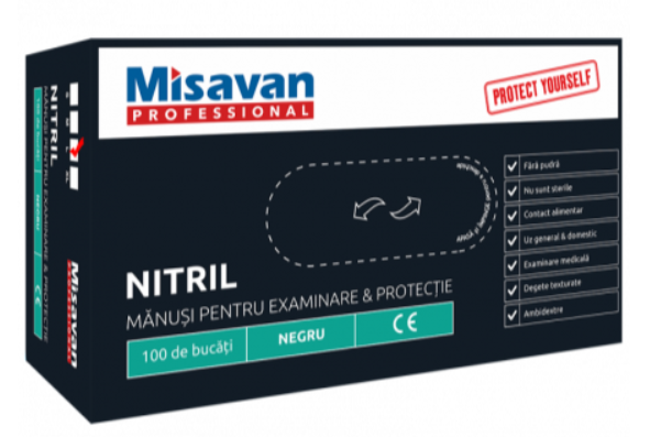 Manusi unica folosinta nitril Misavan, marime L, negru, 100 buc  set,90015656