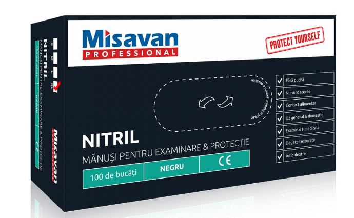 Manusi unica folosinta nitril Misavan, marime XL, negru, 100 buc set, 90015779