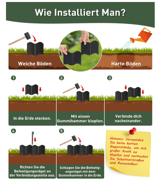 Margine pentru gazon / Borduri Flexibile din Plastic pentru Gradina, 10 m, Calitate Premium, Rezistente UV, Instalare Ușoara, pentru Aleii, Gazon, Straturi de Flori, Negru [7]