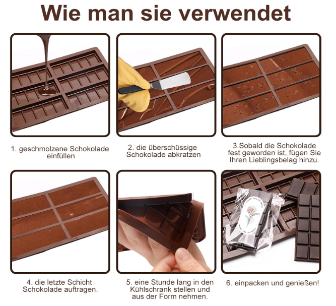 Matriță silicon 6 batoane cacao adânci + racletă, 100 pungi și 40 stickere, alimentară, ușor de demoldat -fin [5]