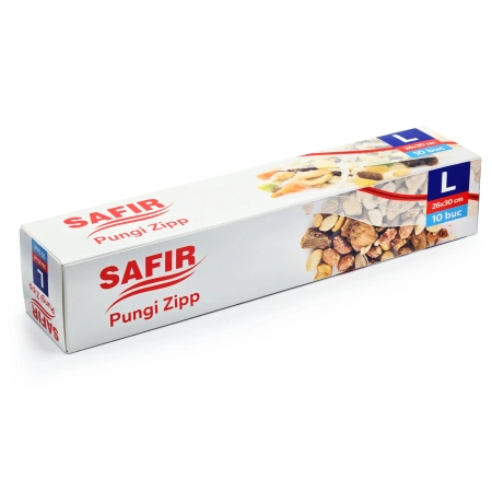 Pungi alimentare plastic cu ziplock, 260x300 mm, SAFIR L, 10 buc/set, 012971 [4]