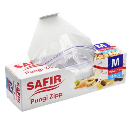Pungi alimentare plastic cu ziplock, 175x215 mm, SAFIR M, 15 buc/set, 012971 [4]
