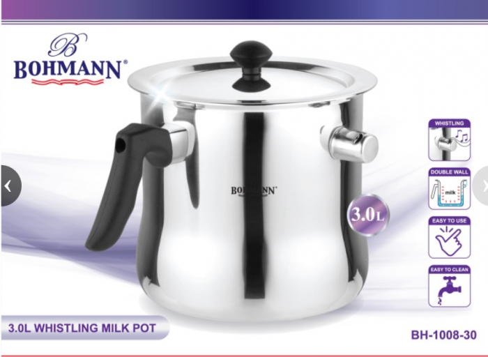 Oala de lapte Bohmann 3 litri, cu capac+fluier din inox [2]