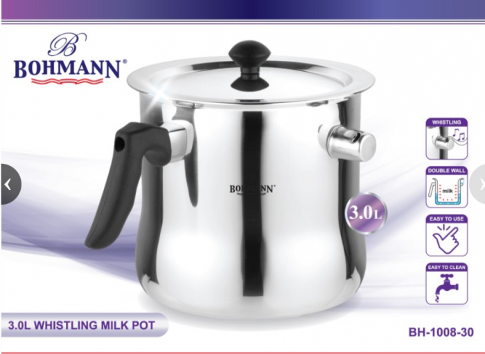 Oala de lapte Bohmann 2.5 litri, cu capac+fluier din inox [2]