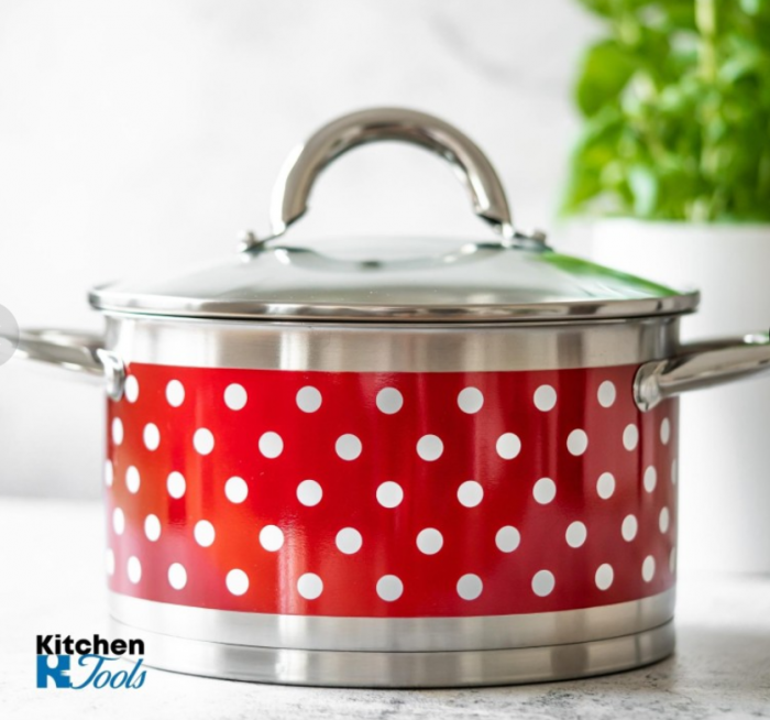Oala din inox cu buline Bohmann, 20cm, 3.6L, capac sticla termorezistenta, manere inox [3]