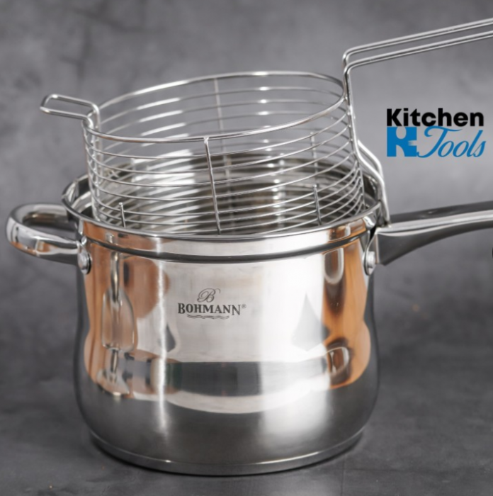Oala friteuza din inox de 18x15cm, 3.4L, capac sticla, inductie [4]