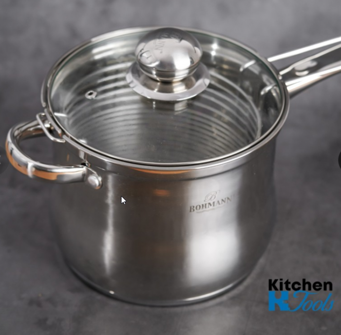 Oala friteuza din inox de 18x15cm, 3.4L, capac sticla, inductie [2]