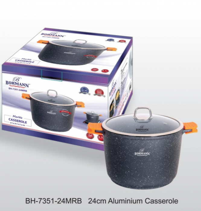 Oala granit Bohmann 5.7 litri, 24X24X17.50 CM , exterior si interior granit, cu capac [7]