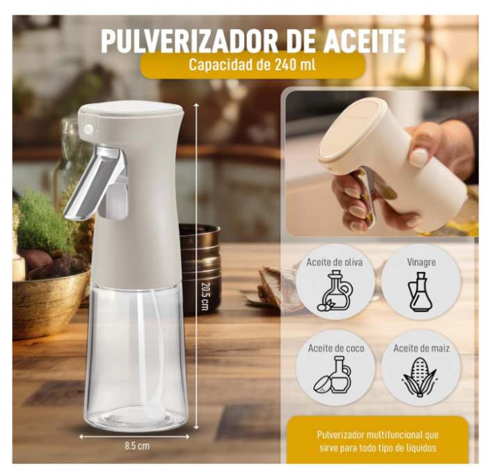Pulverizator ulei oțel & sticlă verde – spray fin, suprafață anti-alunecare, rezervor 200 ml [2]