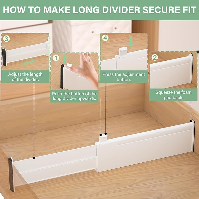 Set 3 separatoare sertar FUNIZE reglabile, extensibile 32–58 cm, pentru haine, bucatarie, birou sau dulap, 10 cm inaltime [3]