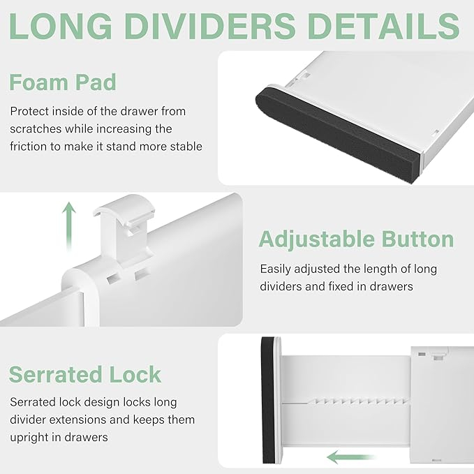 Set 3 separatoare sertar FUNIZE reglabile, extensibile 32–58 cm, pentru haine, bucatarie, birou sau dulap, 10 cm inaltime [7]