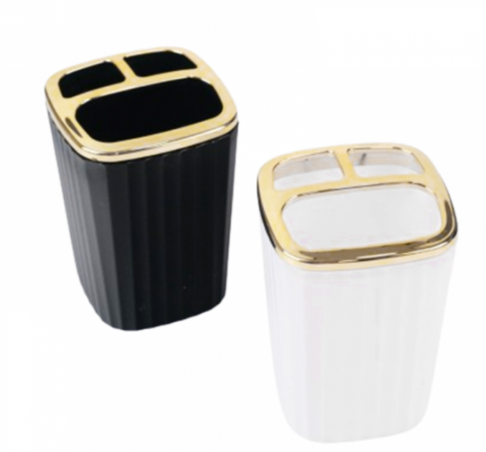 Pahar plastic pentru periute dinti, Negru/Auriu, Wei [2]