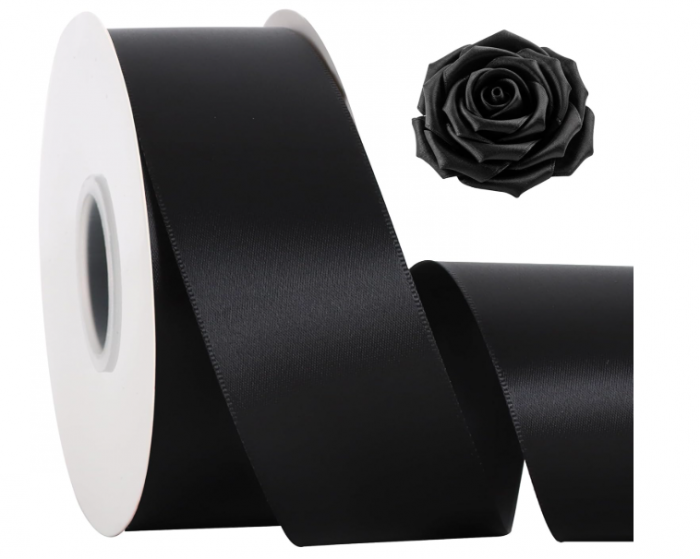Panglica satin TONIFUL negru ,   2,5,  cm A  45,  m, latime 1,  ³, pentru cadouri, flori si decor festiv