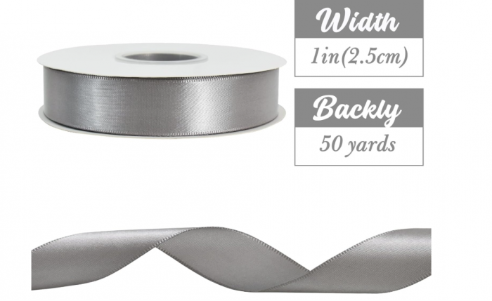 Panglică satin argintiu – 2,5 cm × 45 m, textură lucioasă pentru buchete, cadouri și decorațiuni [2]