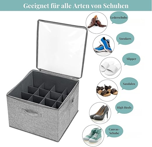 Set 2 organizatoare pantofi Arsey, 16 compartimente, pliabile, capac transparent, economisire spatiu, gri [2]