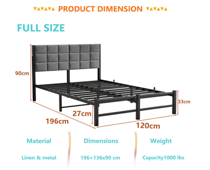 Pat Dormitor 120x200 cm JUISSANO – Cadru Pat Metal + Spatar + Cap de Pat, Spatiu Depozitare, Fara Saltea [2]