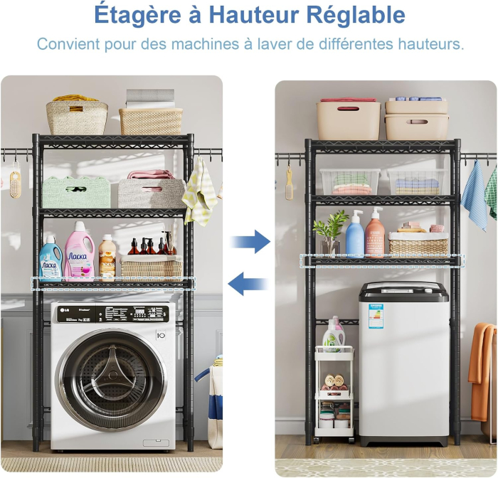 Raft Depozitare Multifuncțional Salvaspazio pentru Mașina de Spălat – Suport Depozitare Metal Stabil – Organizator Baie & Spălătorie – Raft deasupra Lavatrice [5]