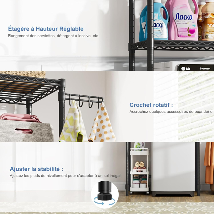 Raft Depozitare Multifuncțional Salvaspazio pentru Mașina de Spălat – Suport Depozitare Metal Stabil – Organizator Baie & Spălătorie – Raft deasupra Lavatrice [4]