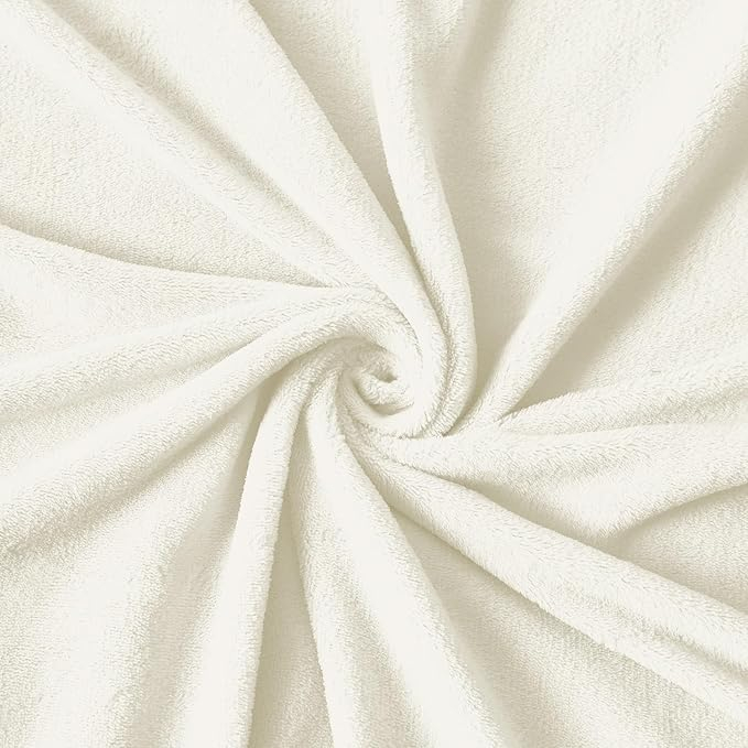 Patura flanel Luofanfei 180x200 cm, alba/crem, catifelata, pufoasa si calduroasa, pentru pat sau canapea [5]