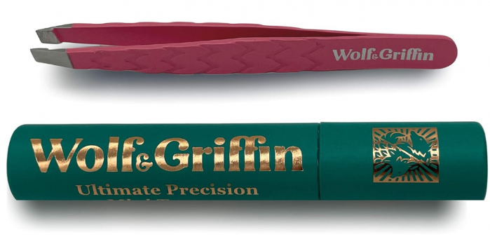 Penseta profesionala Wolf  Griffin Ultimate Precision ,   otel inoxidabil, varf oblic, husa compacta