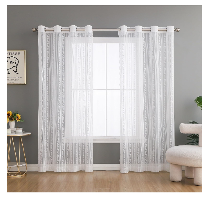 Draperii Semi-Transparente cu Model Brodat , Ideal pentru Ferestre si Usi Glisante, Design Elegant pentru Living sau Dormitor