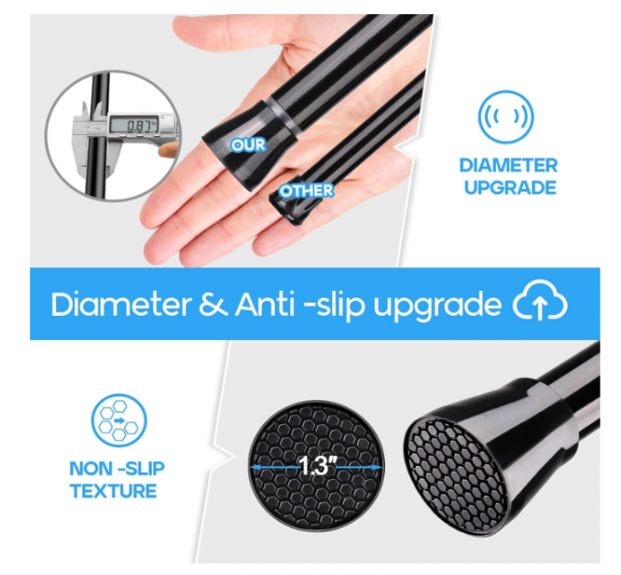 Bară dus tensionată 70–130 cm – fără găurire, capete antialunecare, negru/argintiu [7]