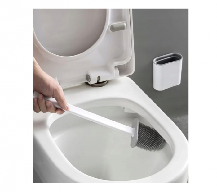 Perie Alba WC din Silcon cu Cap Flexibil pentru Vasul de Toaleta, cu Suport Autoadeziv pe Perete Wei [3]