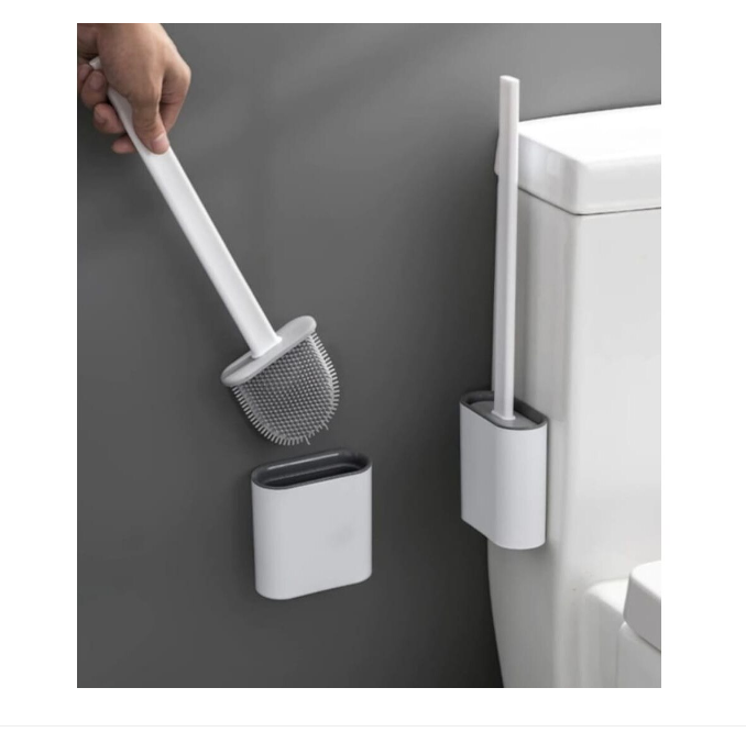 Perie Alba WC din Silcon cu Cap Flexibil pentru Vasul de Toaleta, cu Suport Autoadeziv pe Perete Wei [8]