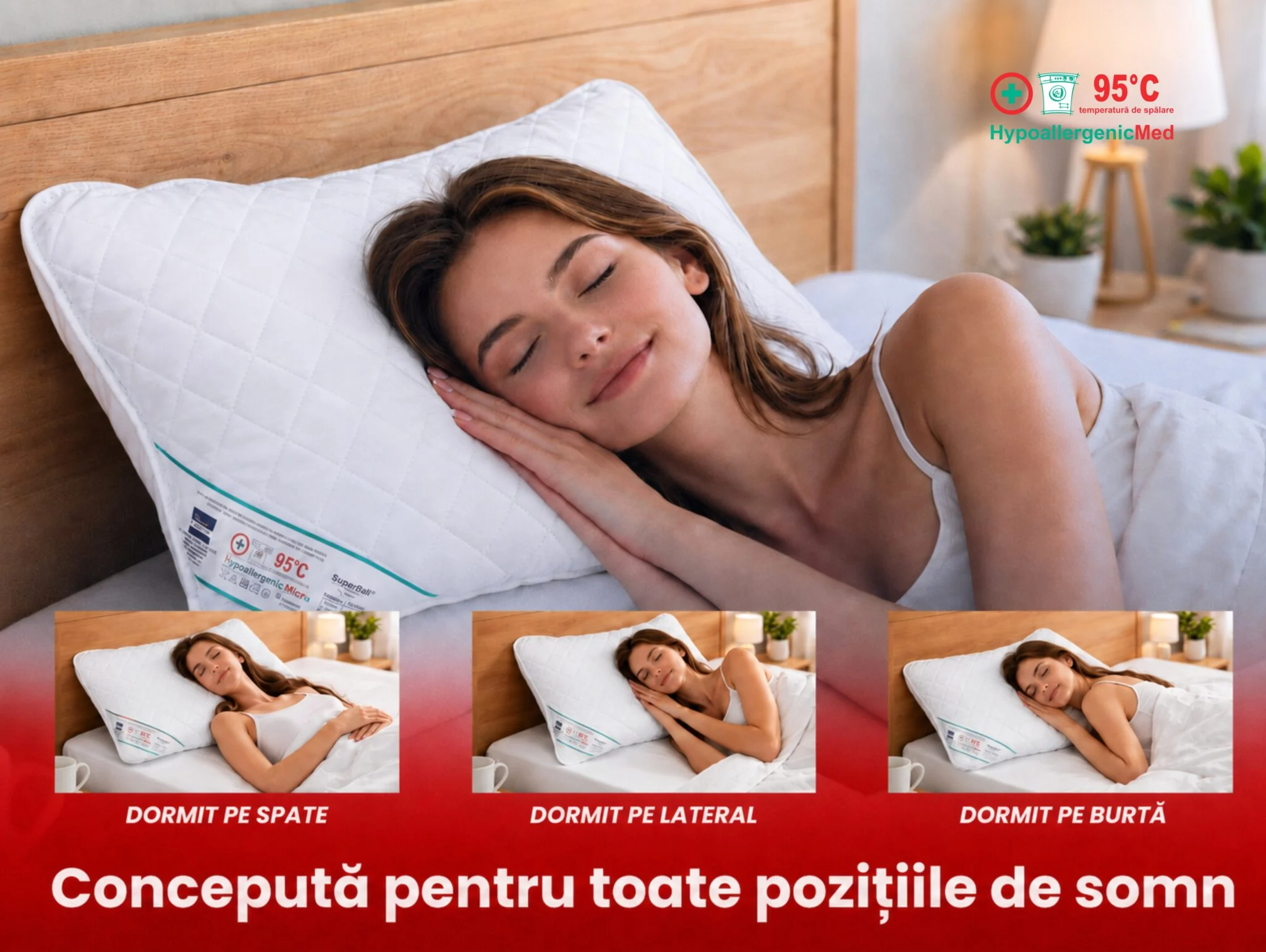 Perna Somnart HypoallergenicMed, lavabila la 95°C – 50 x 70 cm [3]